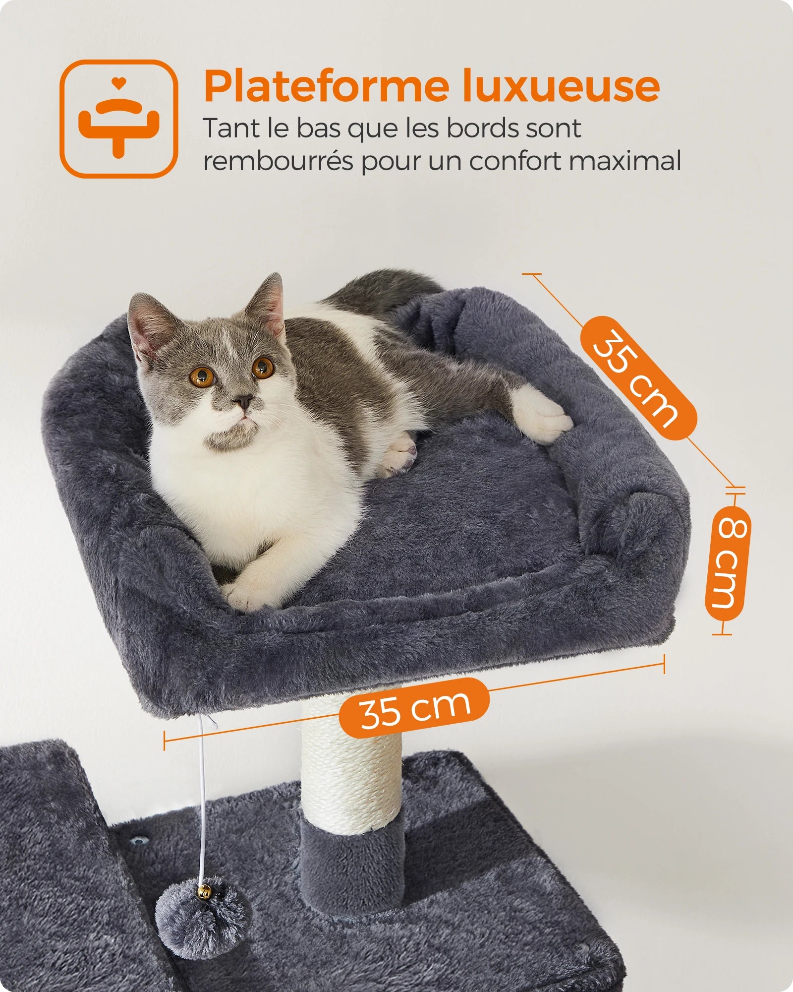 Feandrea Cat Tree, 143 cm Cat Tower for Indoor Cats, Multi-Level Plush Cat Condo with 4 Scratching Posts, 2 Perches, Cave